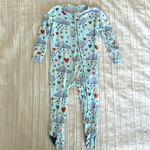 Posh Peanut Zipper Footie Pastel Blue Heart Clouds